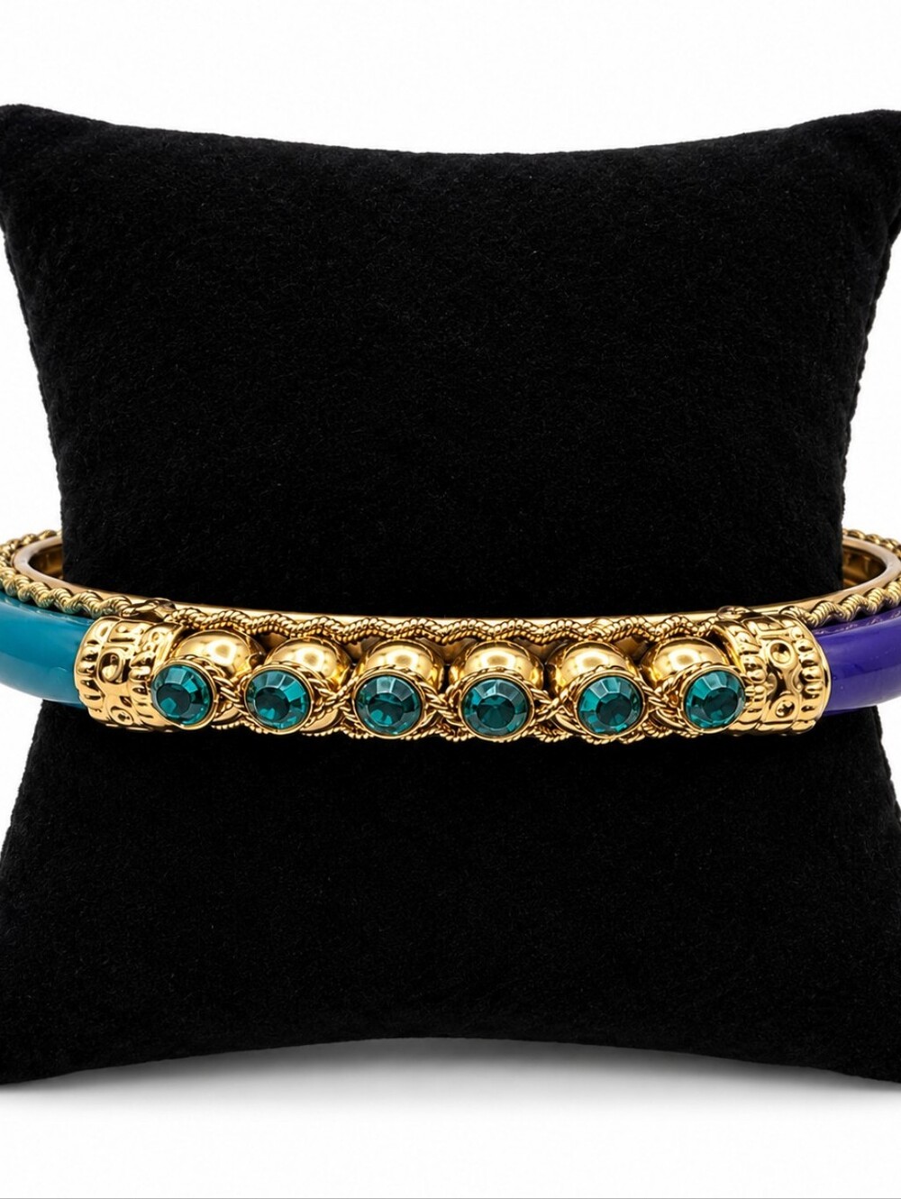 💎 Multicolor Gold Tone Hinged Bangle Bracelet Blue Purple Rhinestone Boho